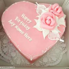 Amazing Pink Heart Birthday Cake For Lover With Name