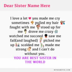 Beautiful Note For Sister With Name