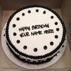 Black and White Birthday Cake With Name