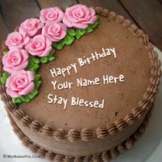 Chocolate Birthday Cake With Roses With Name
