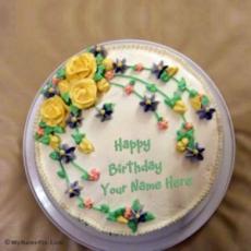 Floral Icecream Birthday Cake With Name