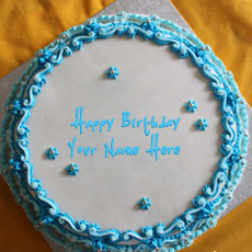 Blue Floral Birthday Cake With Name