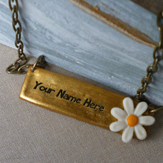 Personalized Flower Golder Bar Necklace With Name