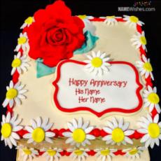 Red Rose Happy Wedding Anniversary Cakes With Name