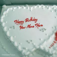 White Heart Birthday Cake With Name