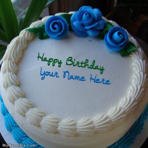 Blue Flower Icecream Cake With Name