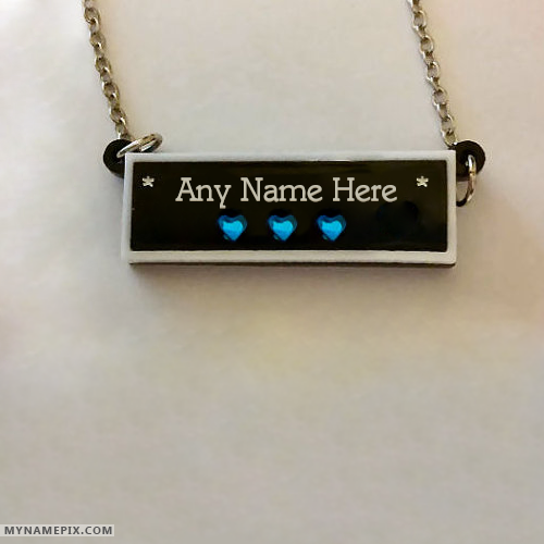 Personalized Blue Diamonds Black Bar Necklace With Name