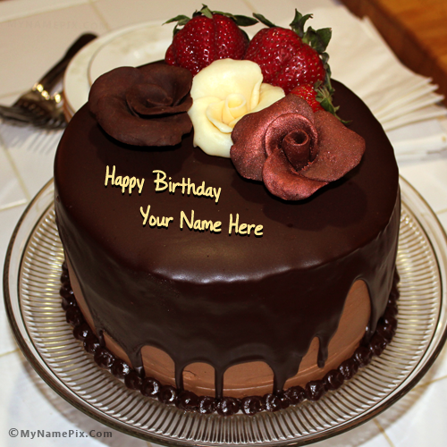 Chocolate Birthday Cake With Rose With Name