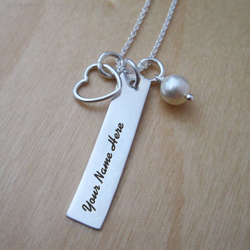 Personalized Heart Charm Rectangle Necklace With Name